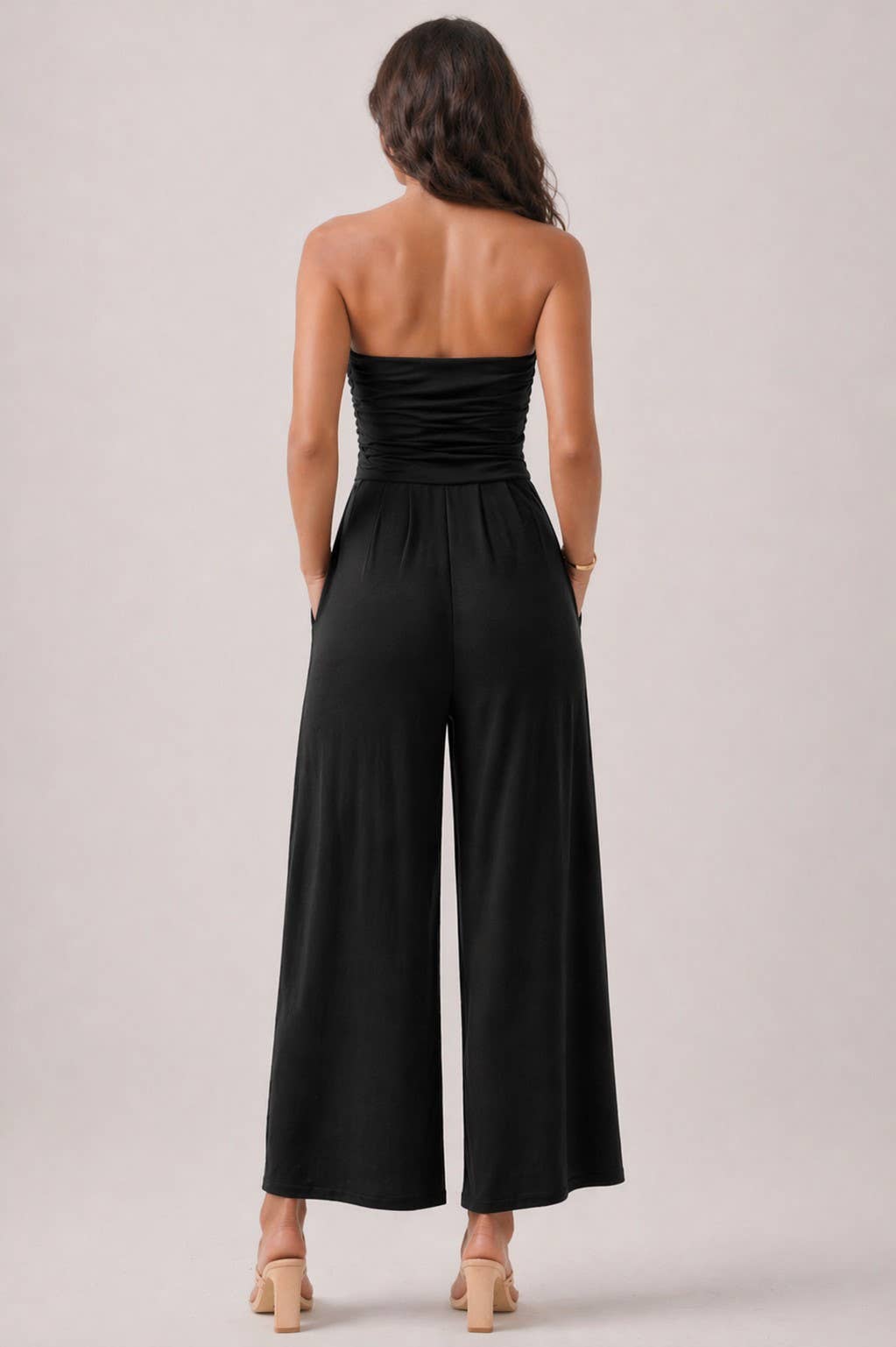 JR16435F - TUBE TOP W/SHIRRING PALAZZO ROMPER