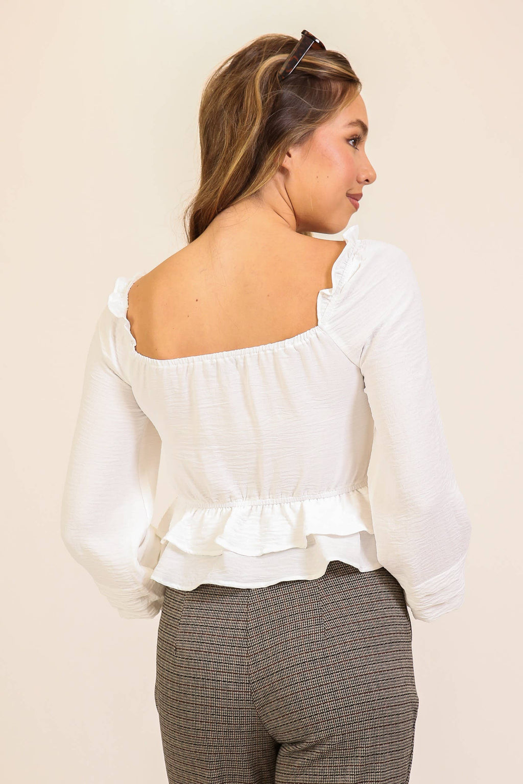 Ruched Peplum Long Sleeve Top 3