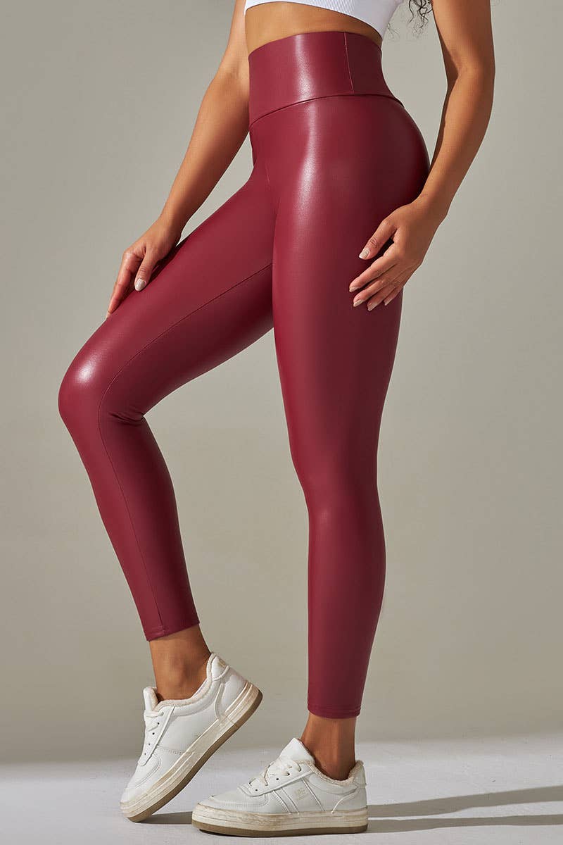 Black  color high waist faux matt leather skinny leggings