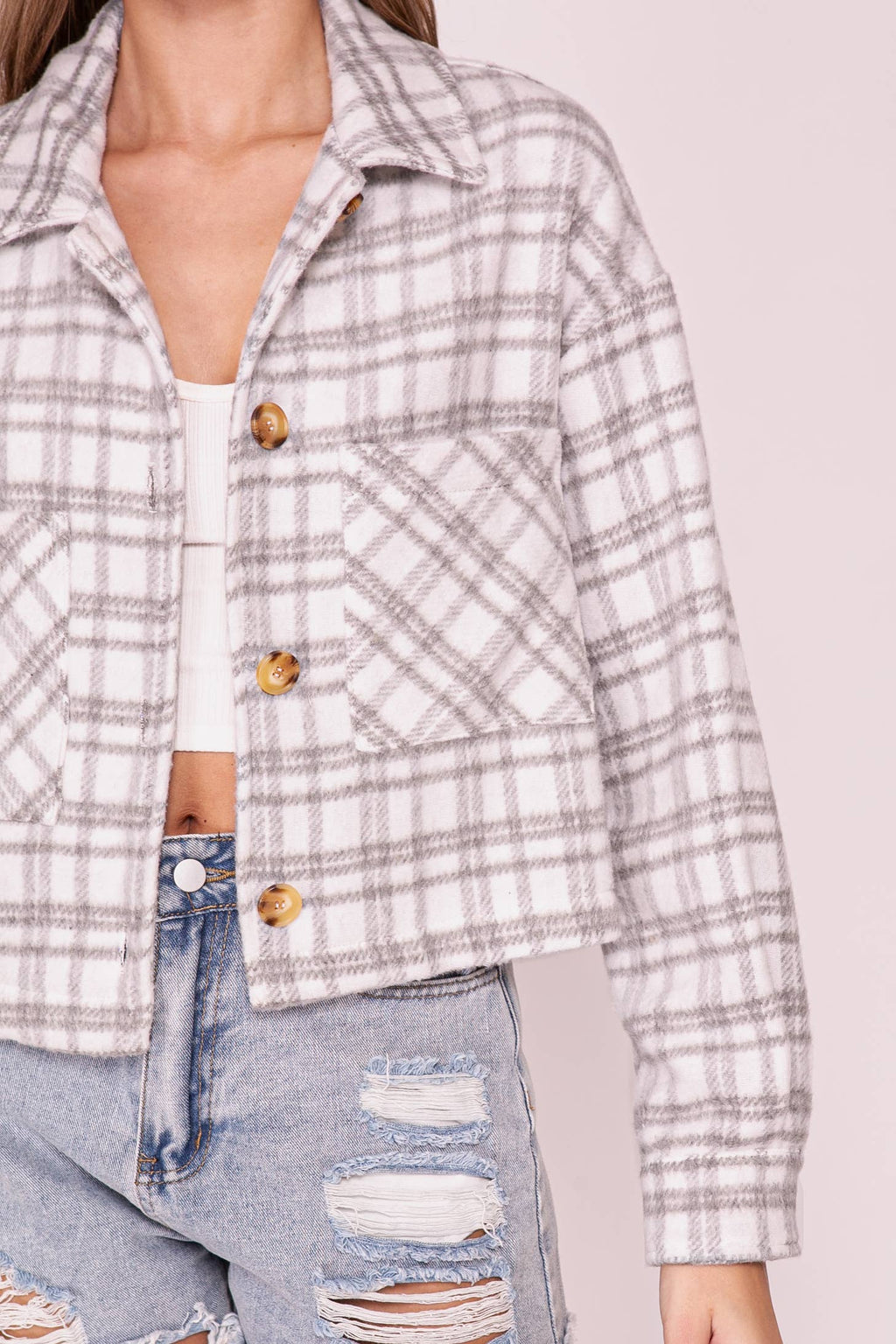 Plaid Button Front Shacket