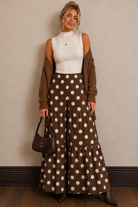 Tiered Polka Dot Wide Leg Pants