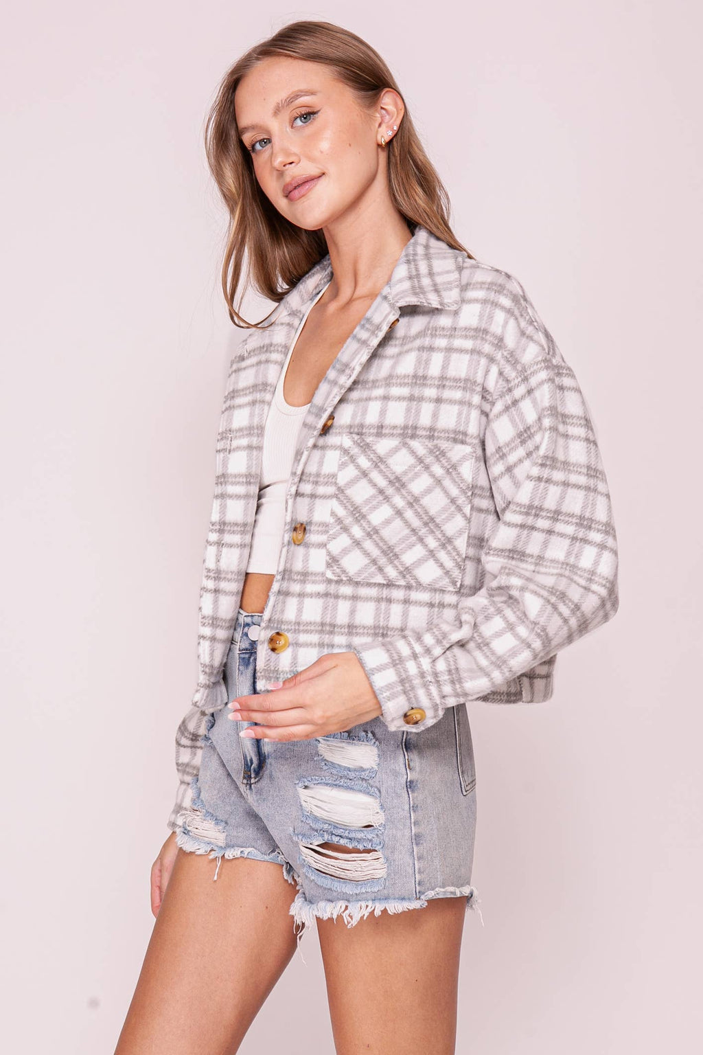 Plaid Button Front Shacket