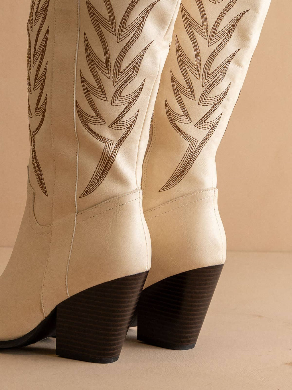 The Bronco Off White | Knee High Cowboy Western Fall Boot