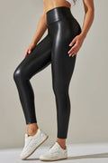 Black  color high waist faux matt leather skinny leggings