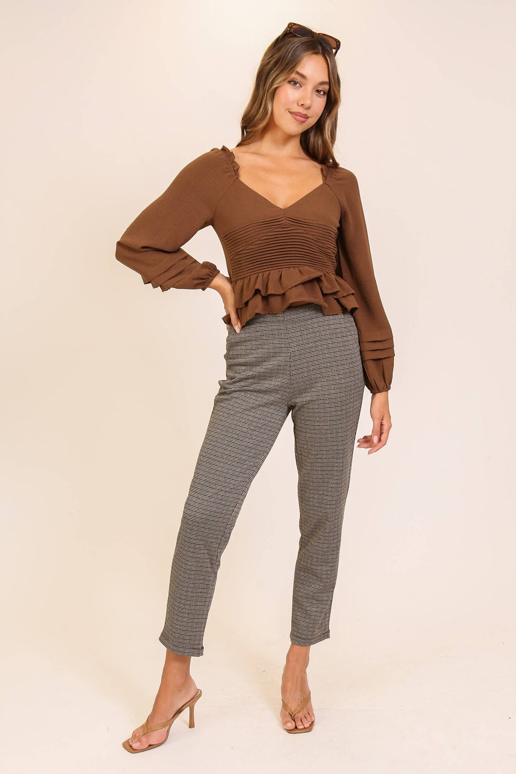 Ruched Peplum Long Sleeve Top 3