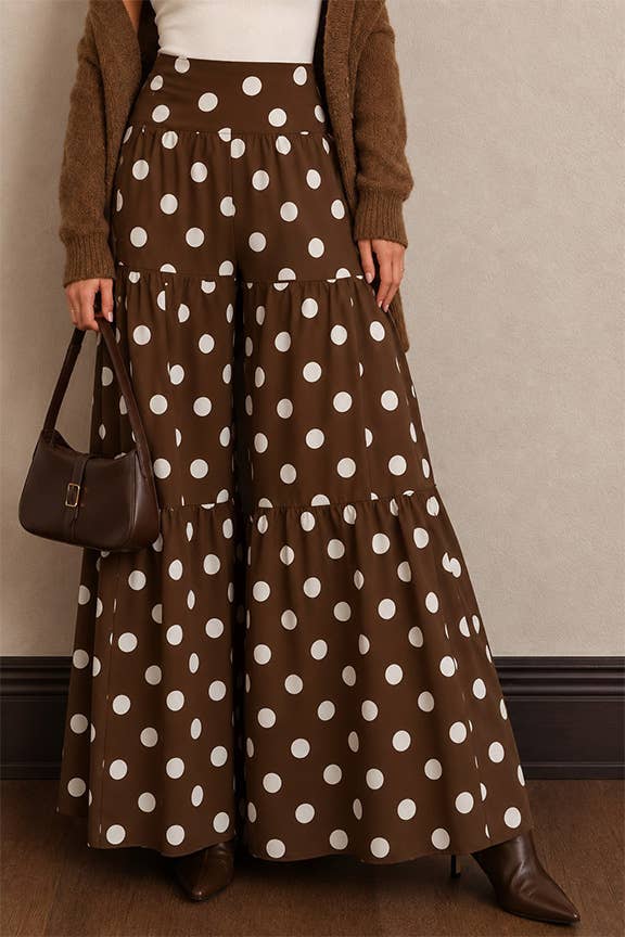 Tiered Polka Dot Wide Leg Pants