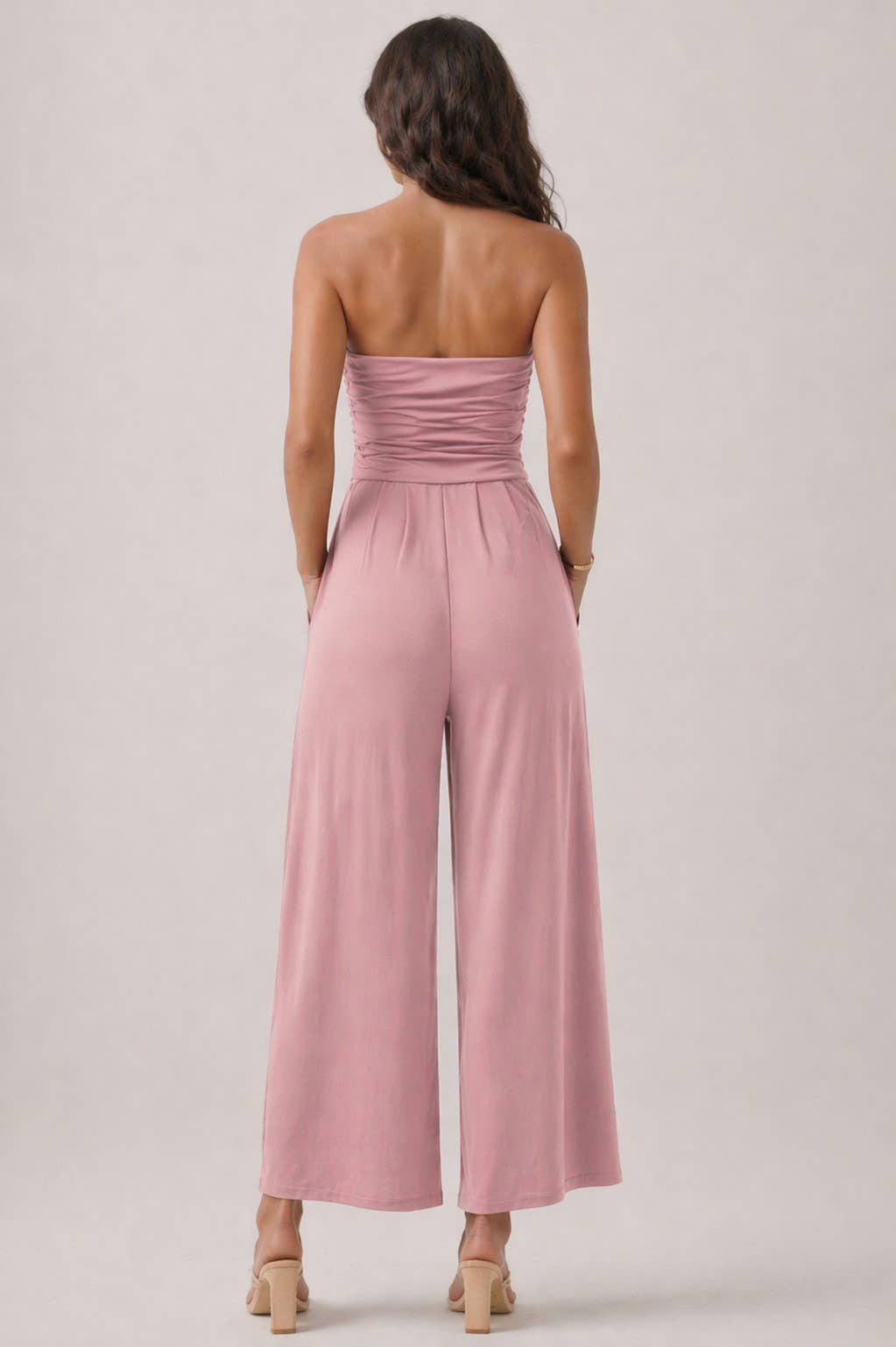 JR16435F - TUBE TOP W/SHIRRING PALAZZO ROMPER