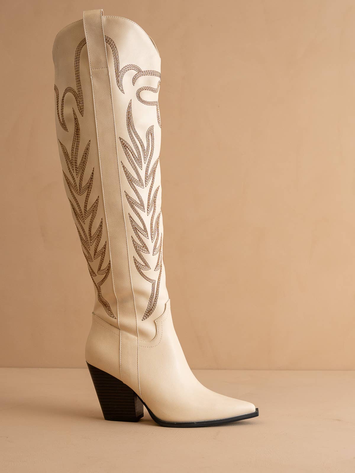 The Bronco Off White | Knee High Cowboy Western Fall Boot