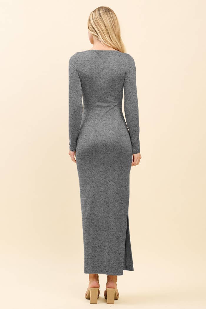 JD56291L - DOUBLE LAYERED BOAT NECK LONG SLEEVE SLIT MAXI
