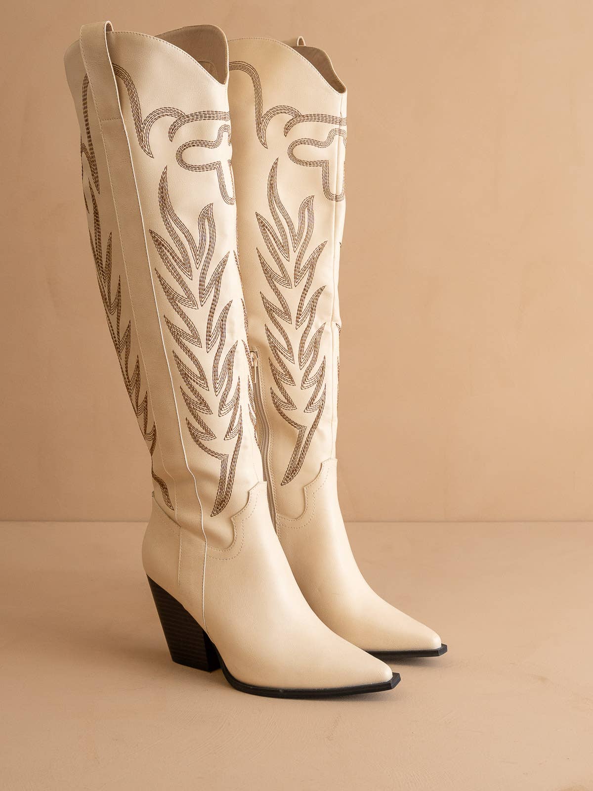 The Bronco Off White | Knee High Cowboy Western Fall Boot