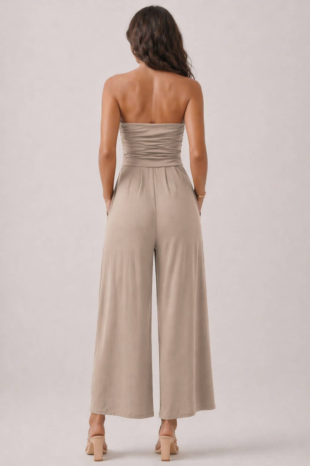 JR16435F - TUBE TOP W/SHIRRING PALAZZO ROMPER