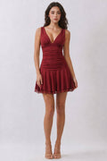 LD57530 - V-NECK WITH SIDE RUCHED LAYERED MINI DRESS