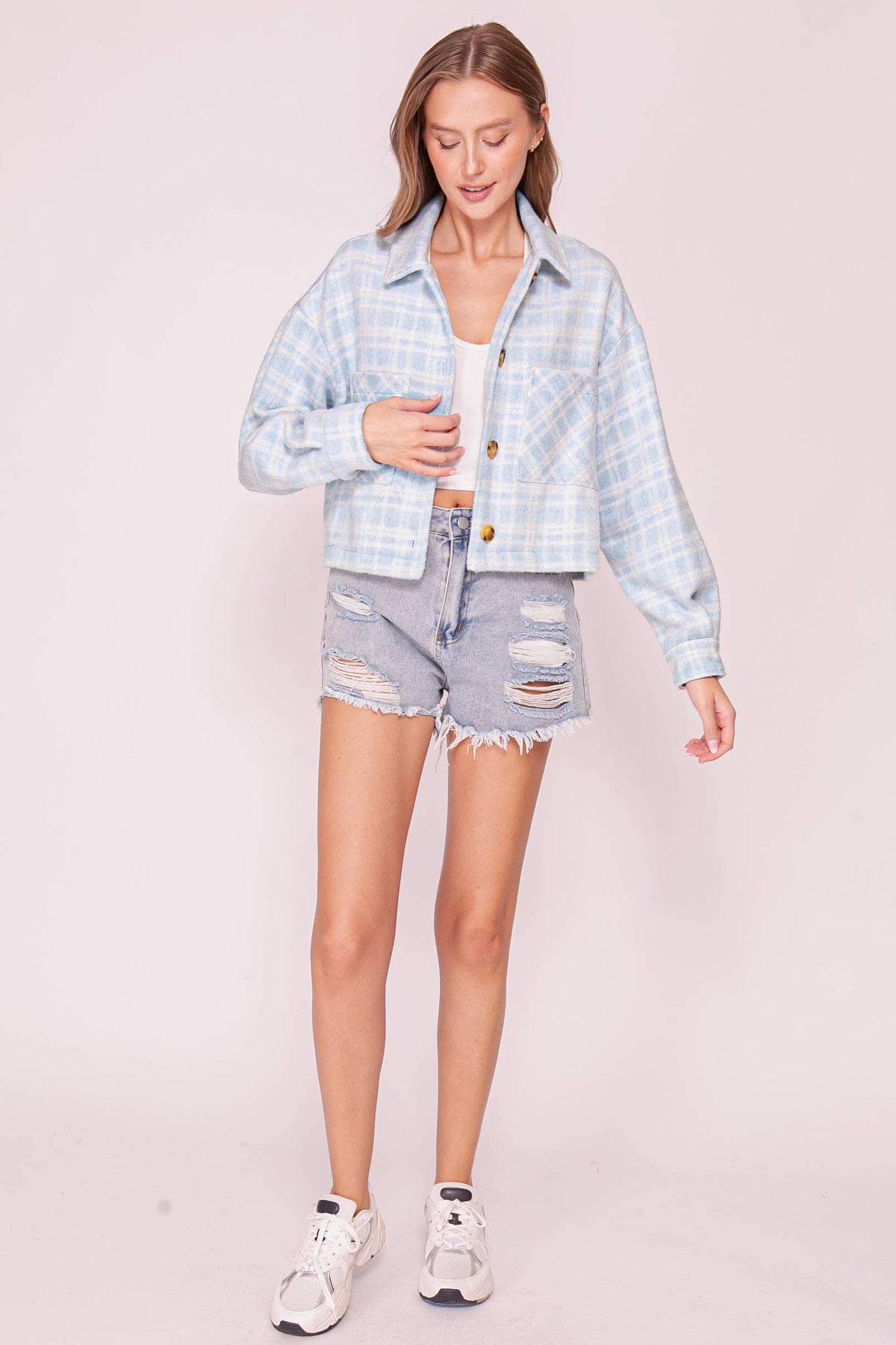 Plaid Button Front Shacket