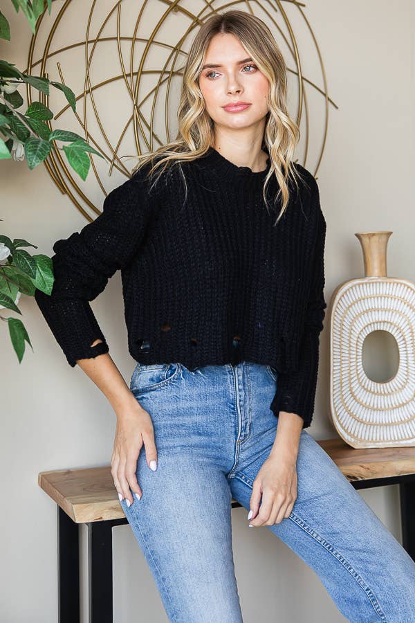 Distressed Cropped Sweater