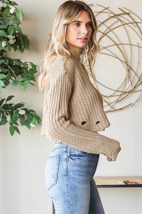 Distressed Cropped Sweater