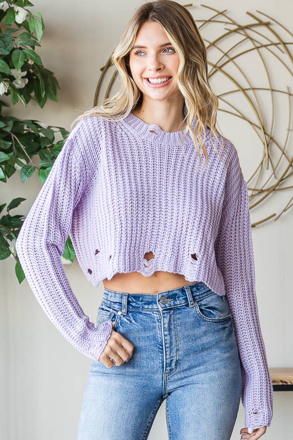 Distressed Cropped Sweater