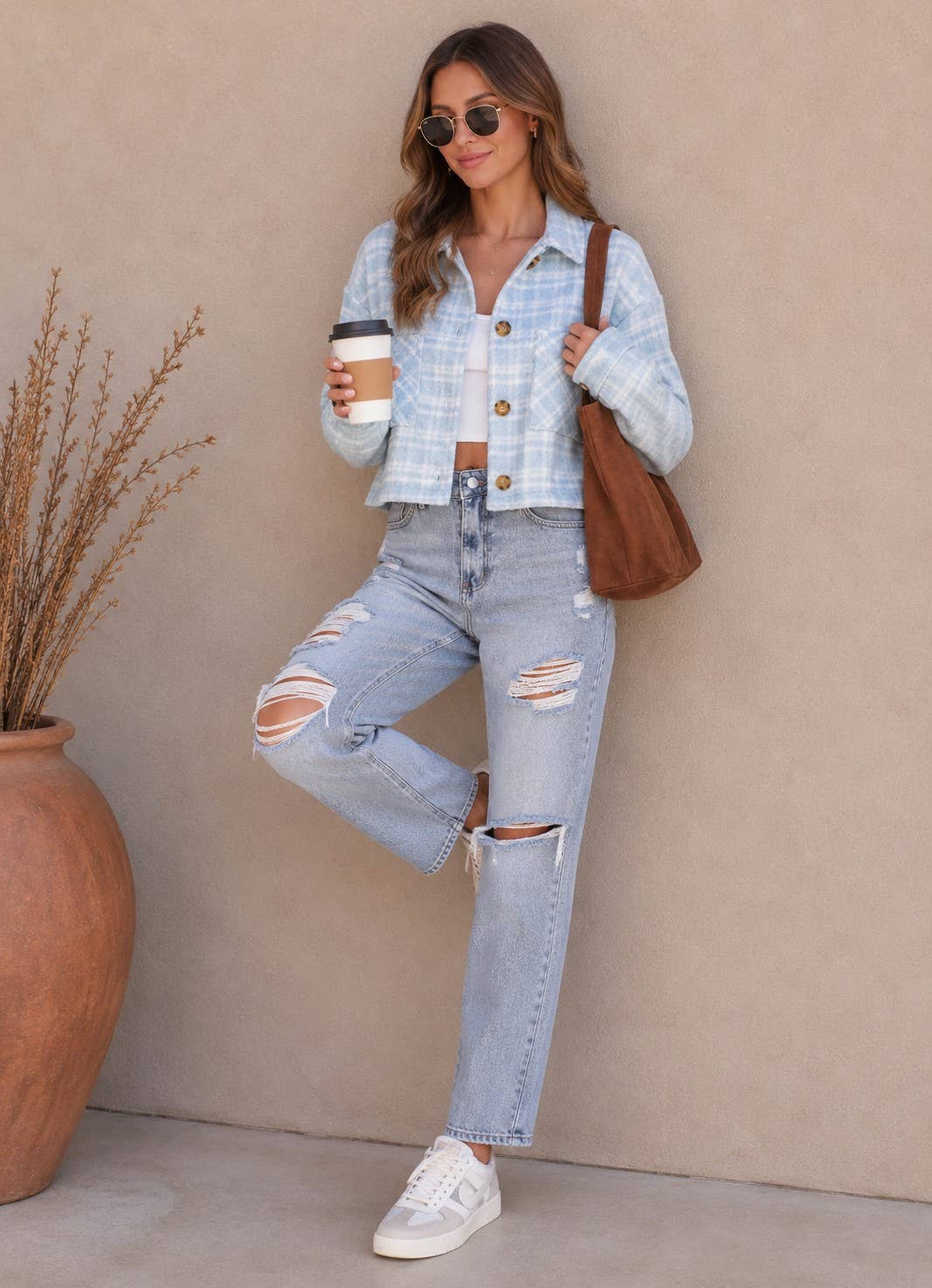 Plaid Button Front Shacket