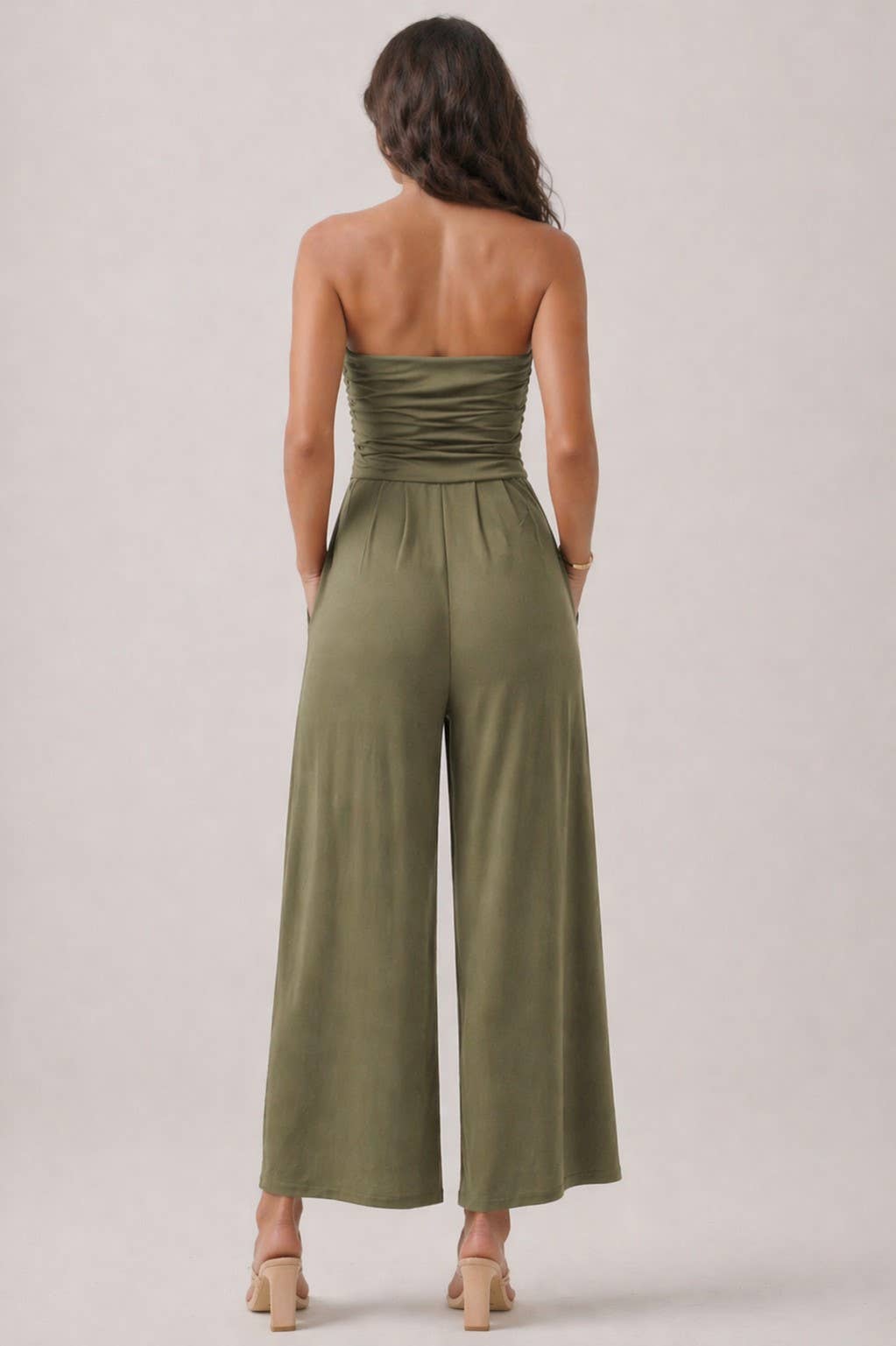JR16435F - TUBE TOP W/SHIRRING PALAZZO ROMPER