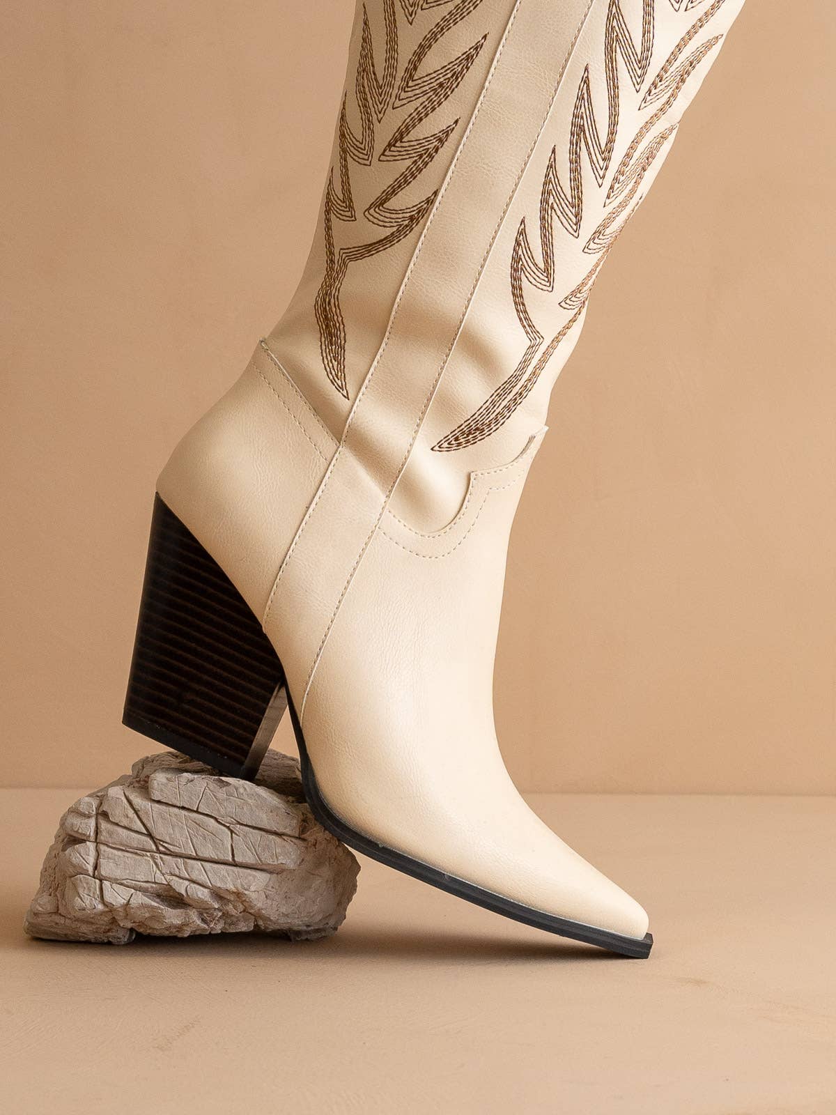 The Bronco Off White | Knee High Cowboy Western Fall Boot