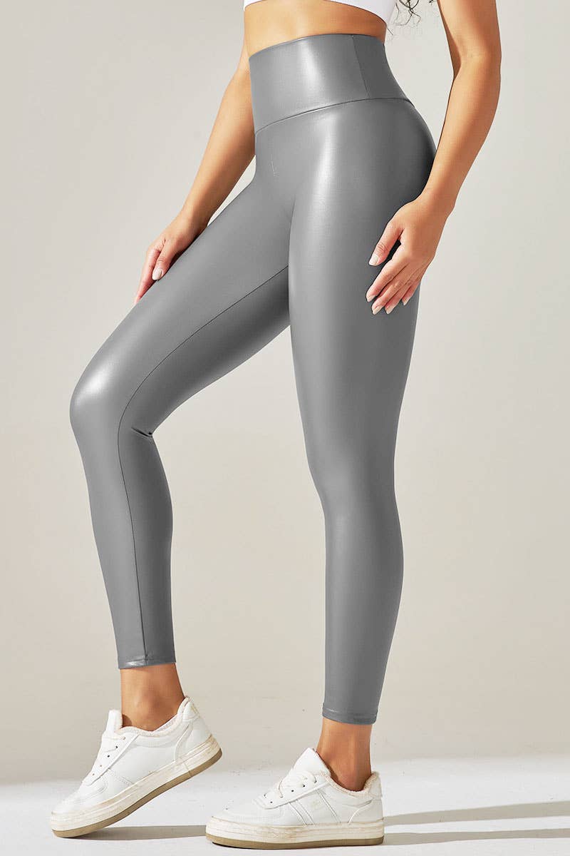 Black  color high waist faux matt leather skinny leggings